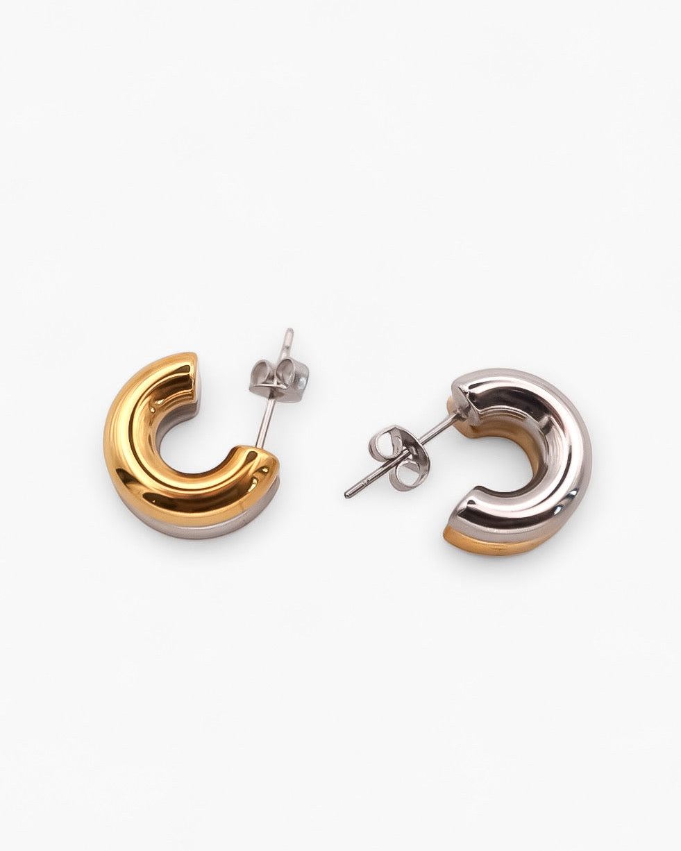 Gold and Silver Double Tone Small Hoops