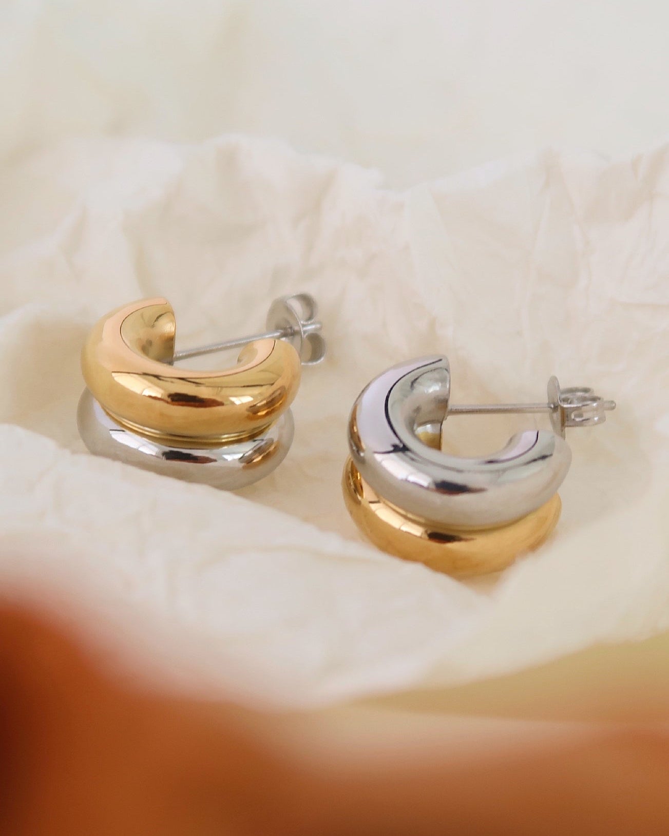 Gold and Silver Double Tone Small Hoops