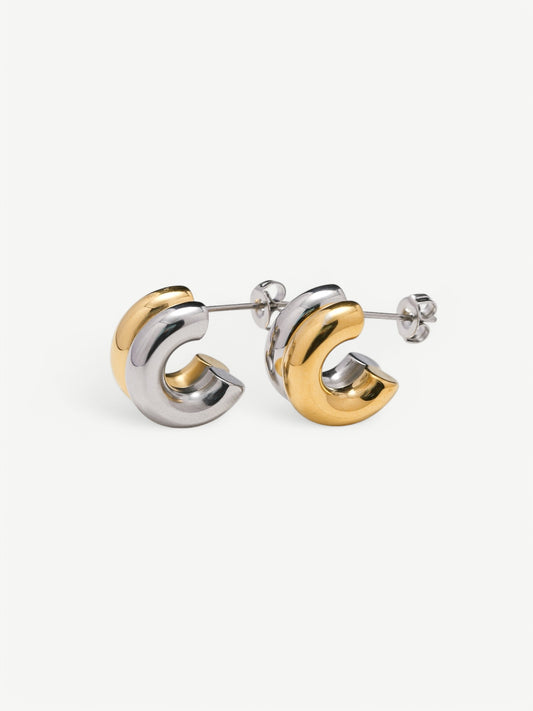 Gold and Silver Double Tone Small Hoops