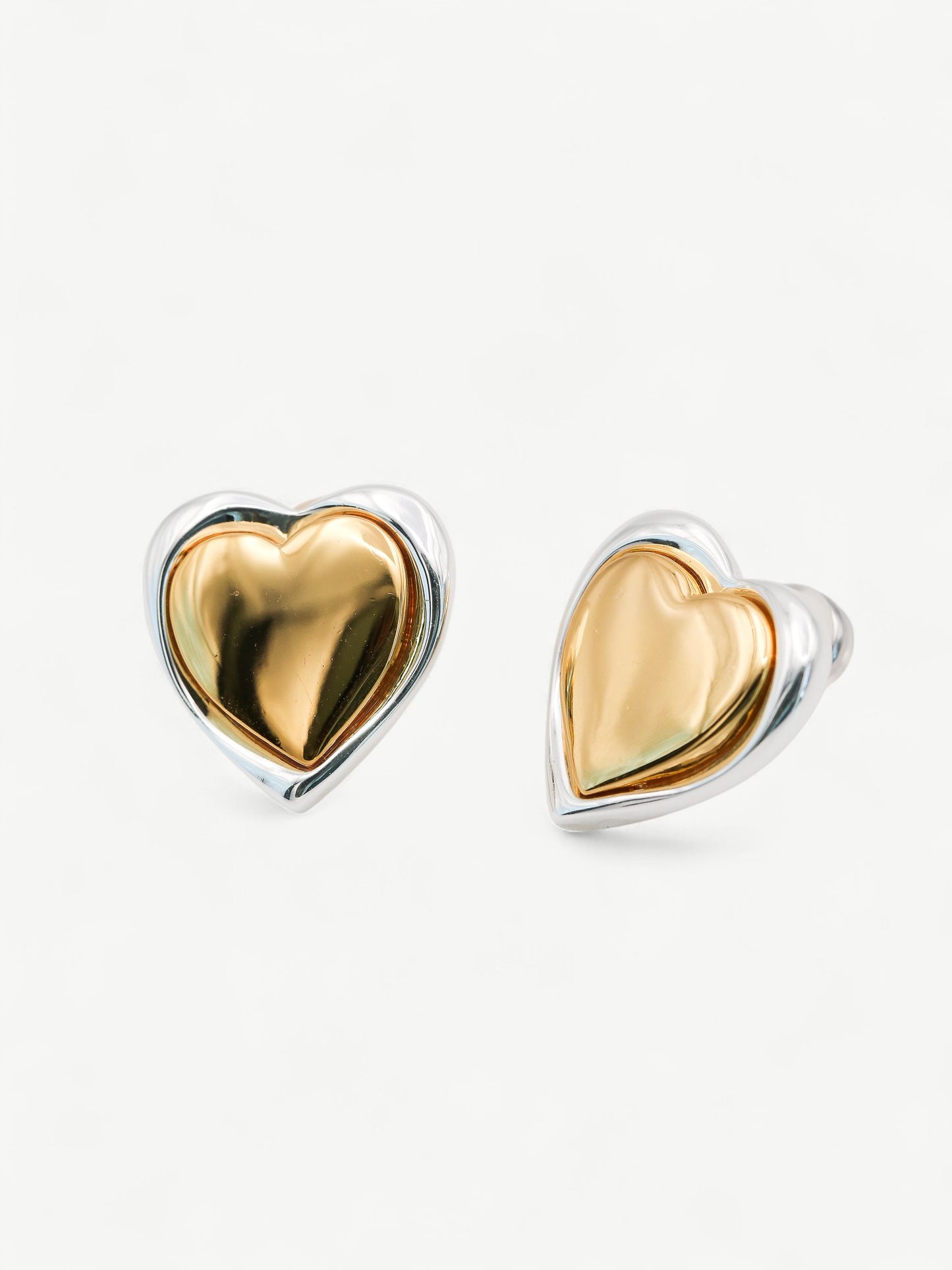 Double Tone Heart Ear Studs
