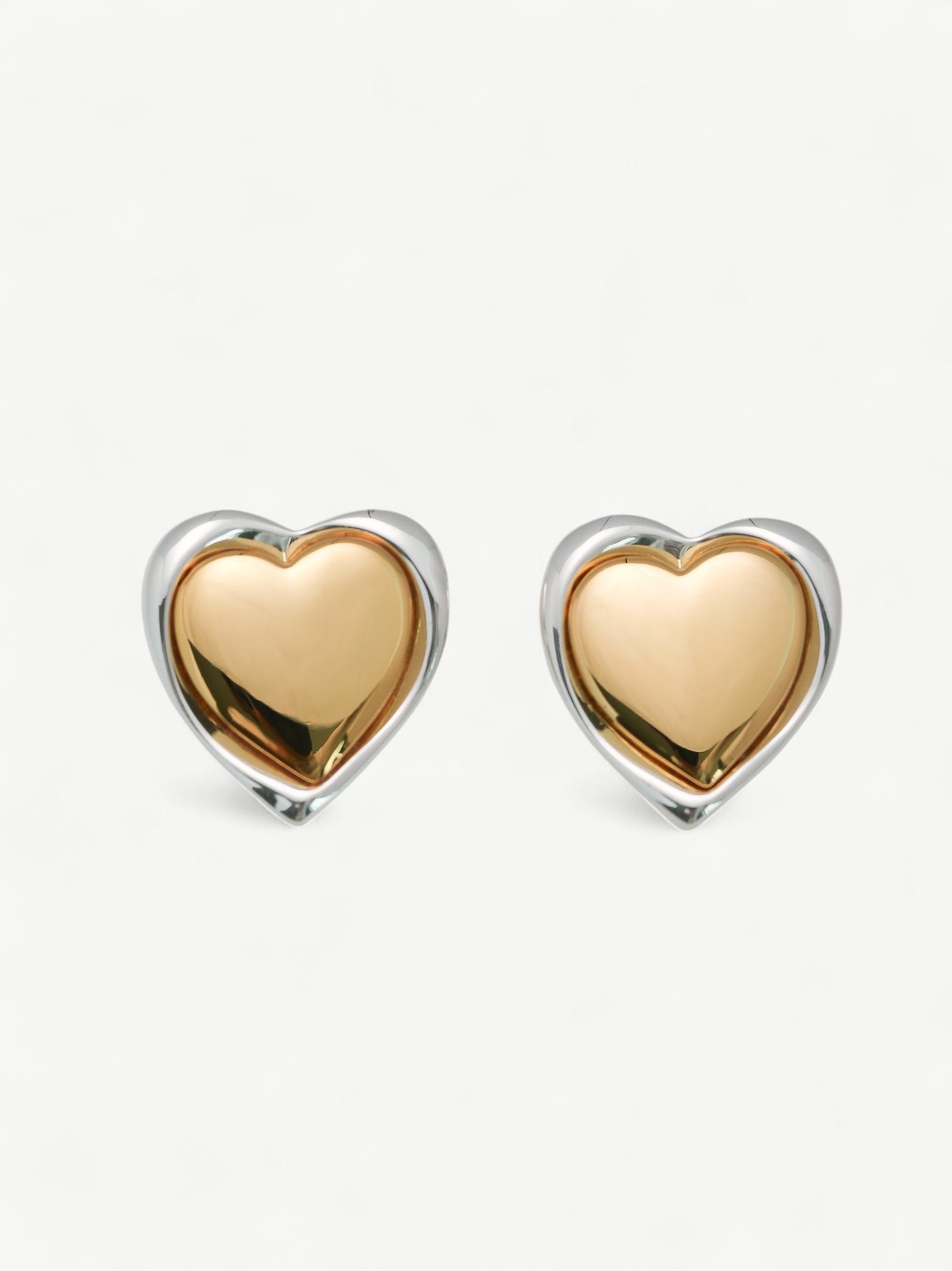 Double Tone Heart Ear Studs