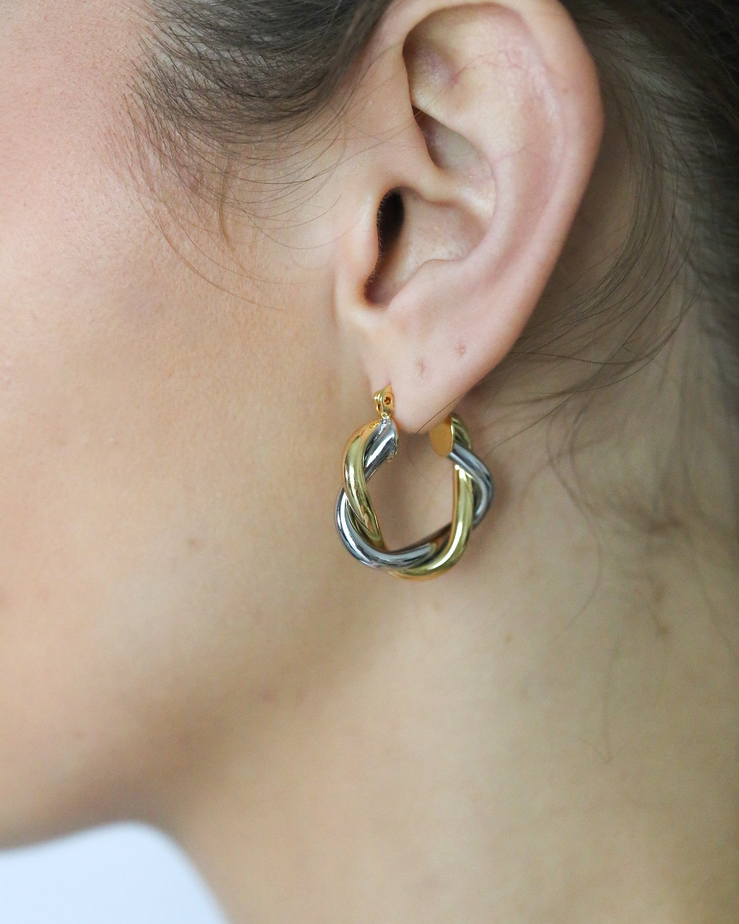Gold And Silver Twist Hoops