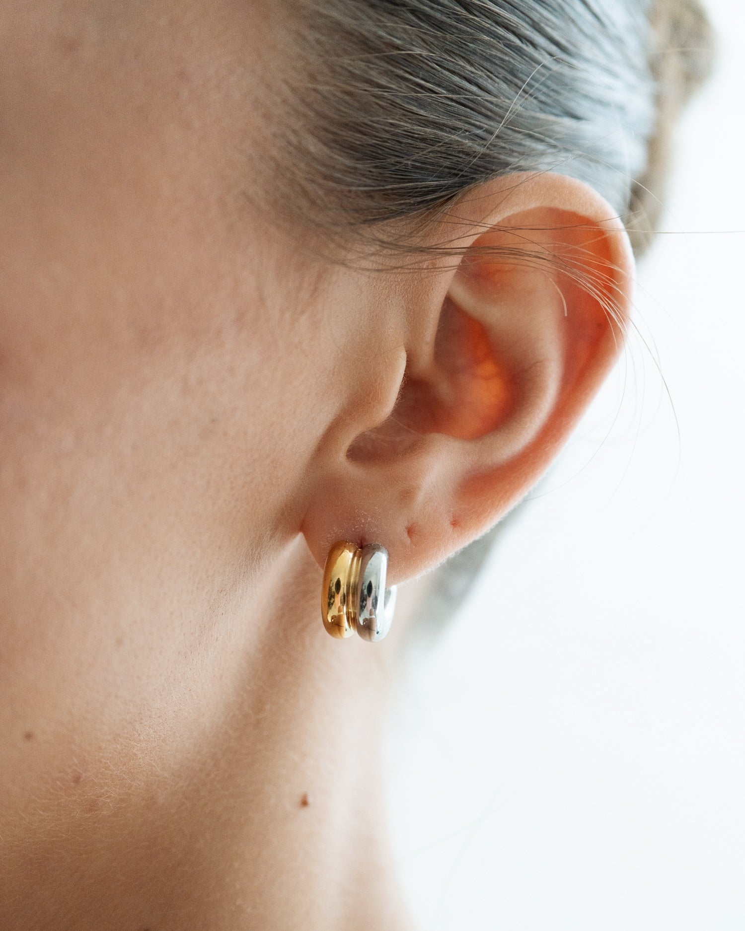 Gold and Silver Double Tone Small Hoops