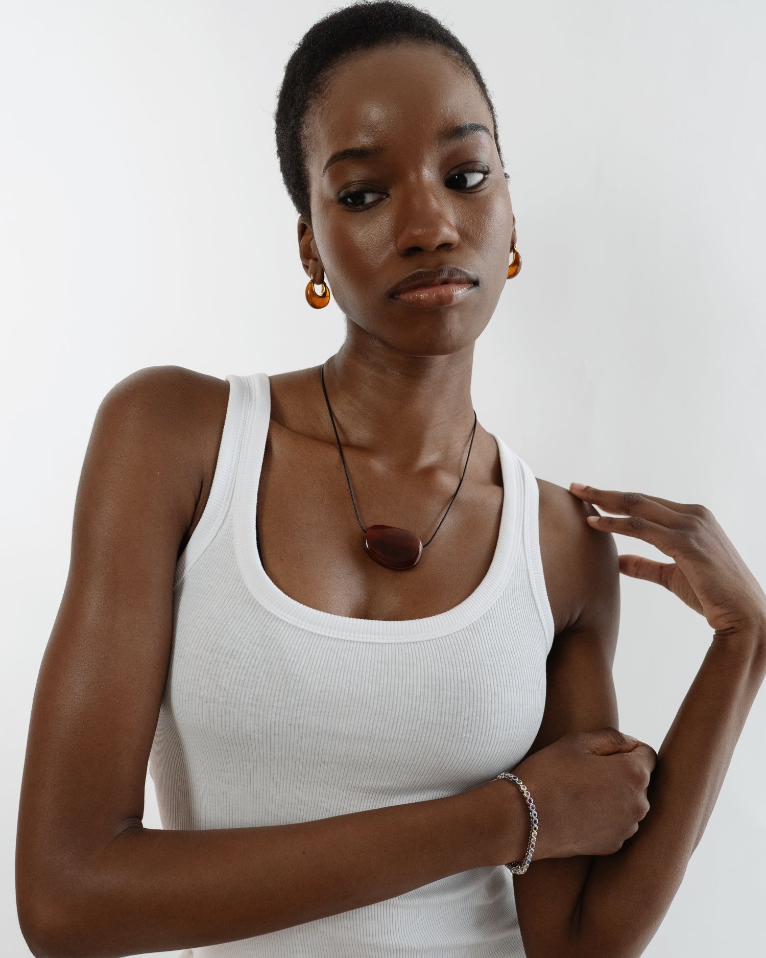 Crescent Amber Hoops