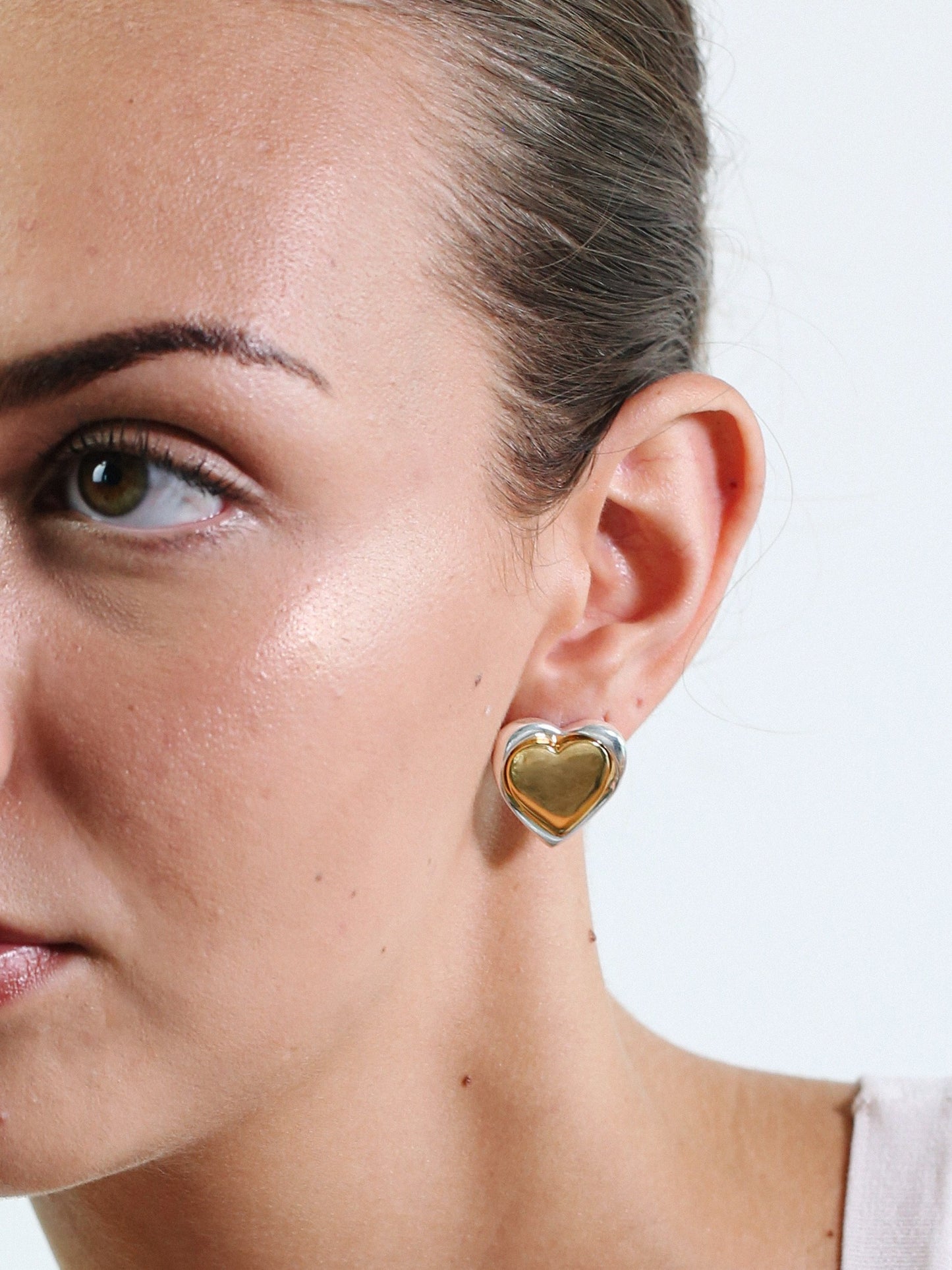 Double Tone Heart Ear Studs