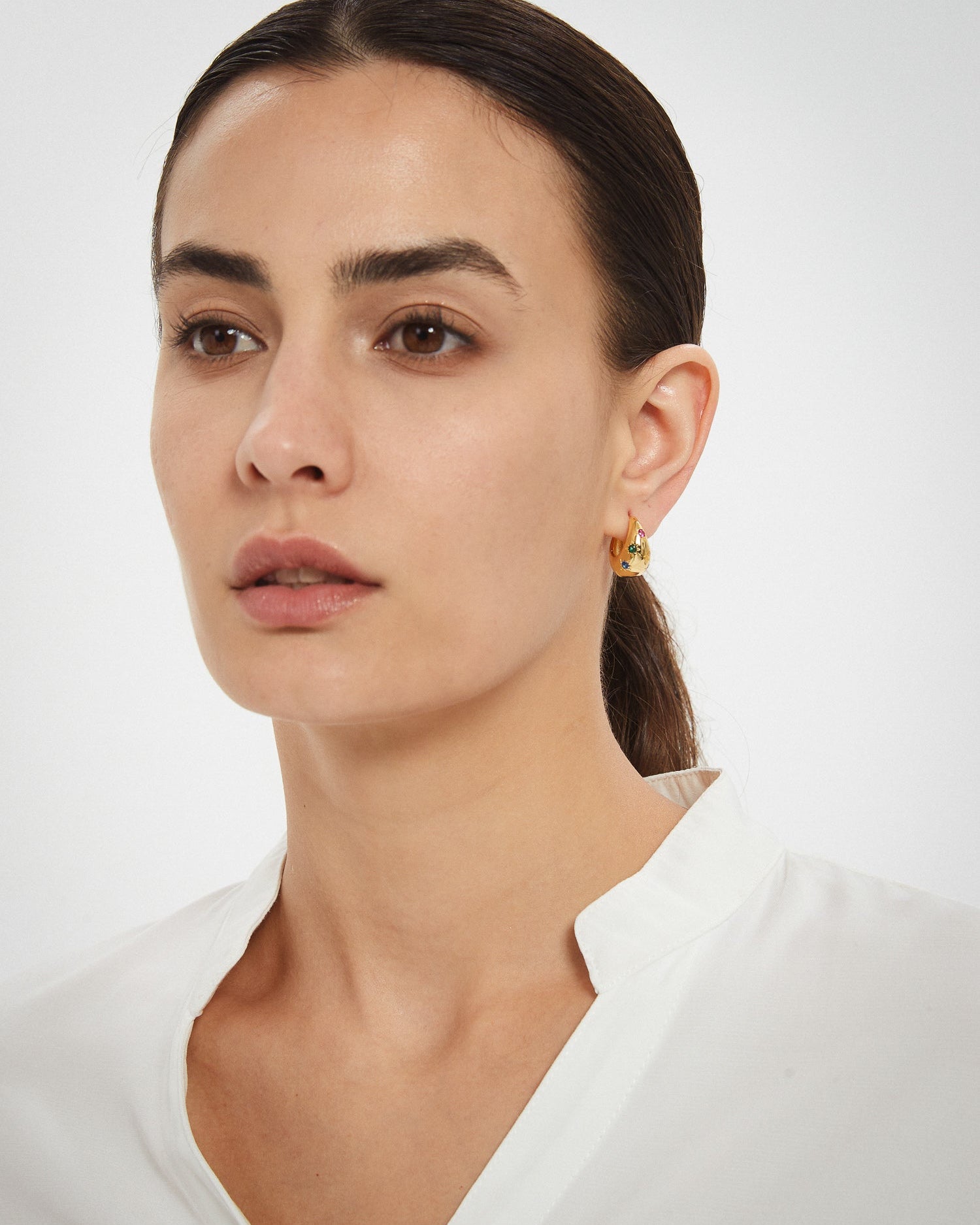 Rainbow Sapphire Dome Hoop Earrings