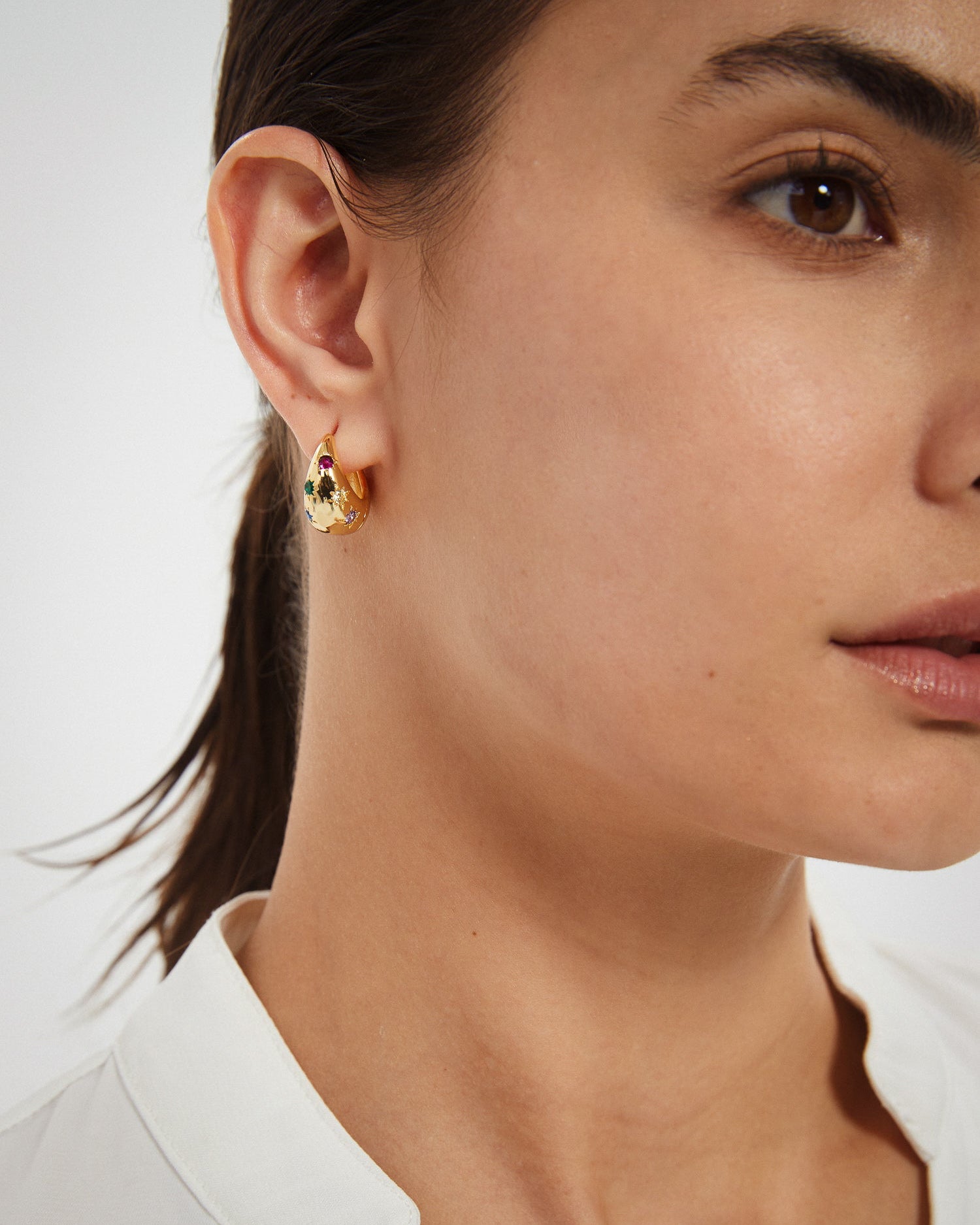 Rainbow Sapphire Dome Hoop Earrings