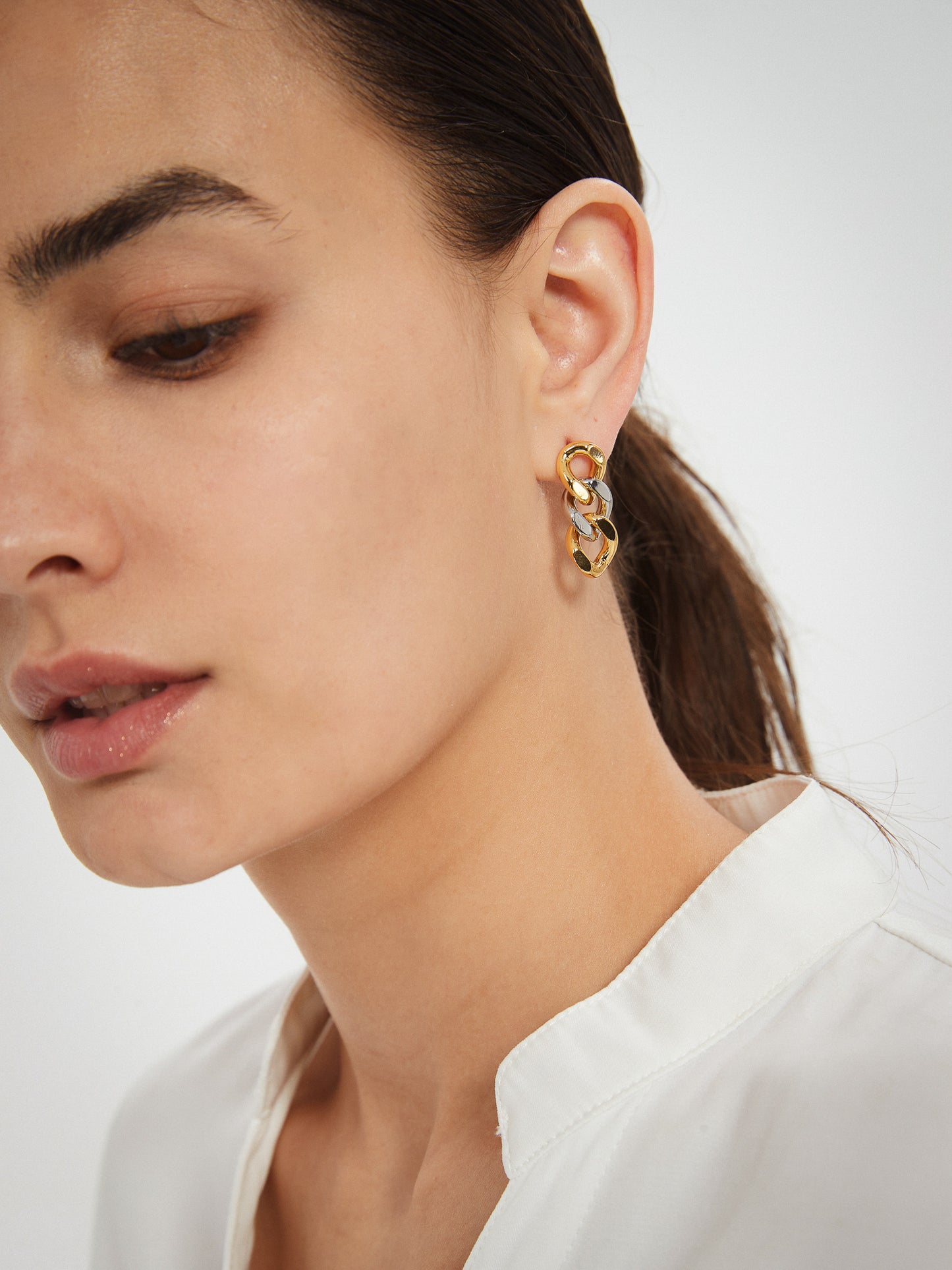 Gold and Silver Chain Drop Earrings