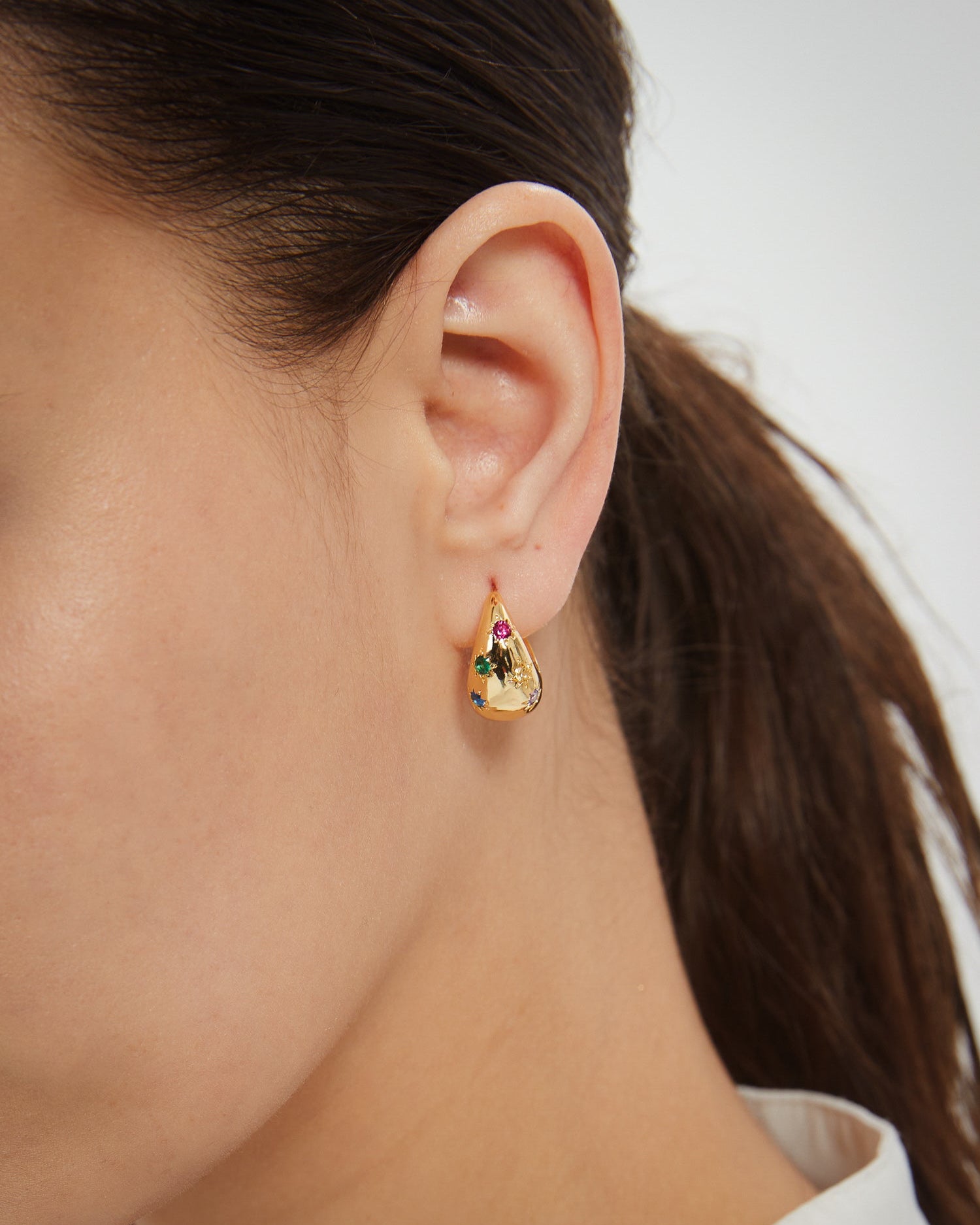 Rainbow Sapphire Dome Hoop Earrings