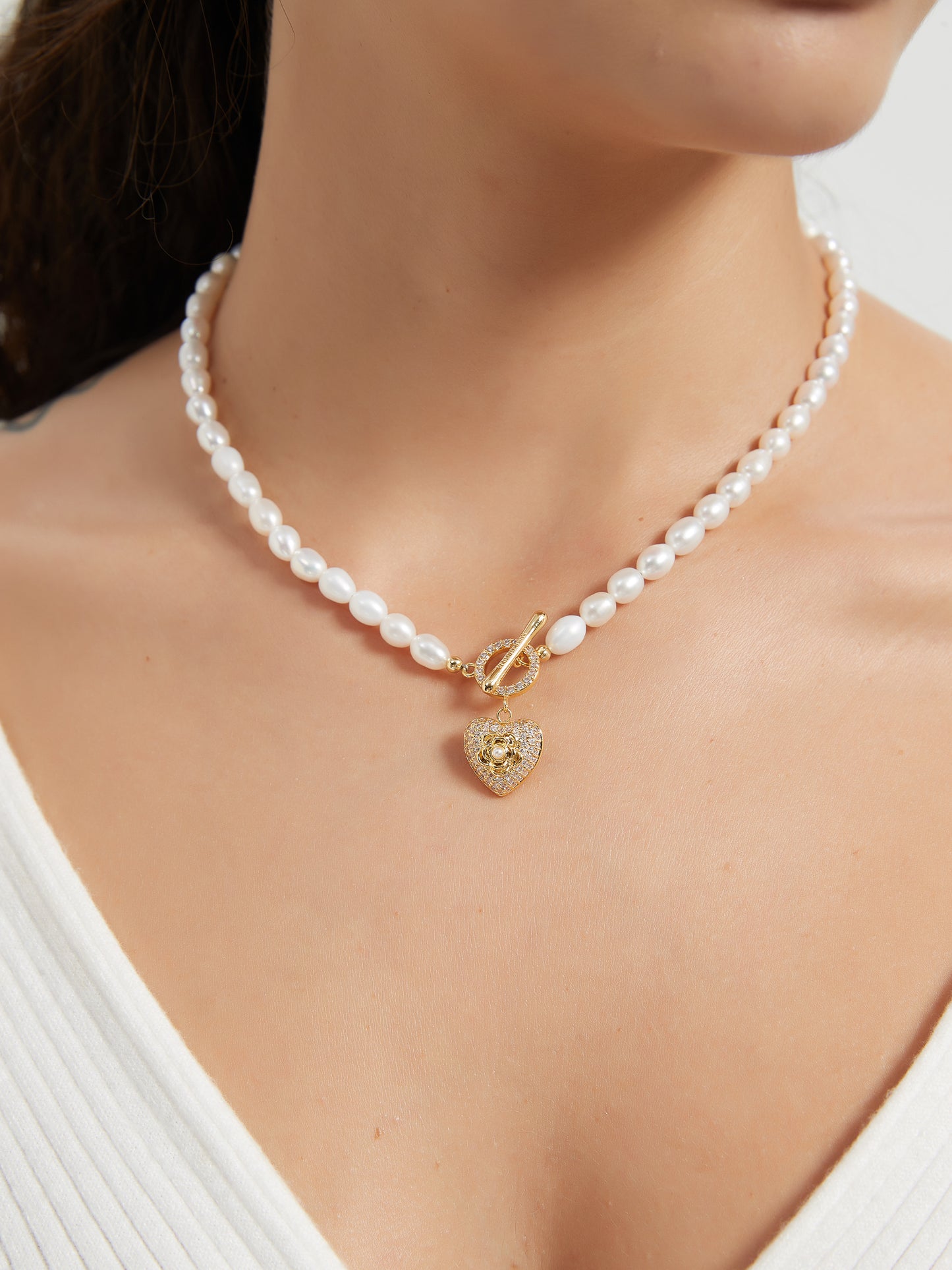 Alice Fresh Water Pearl Heart Pendant Necklace