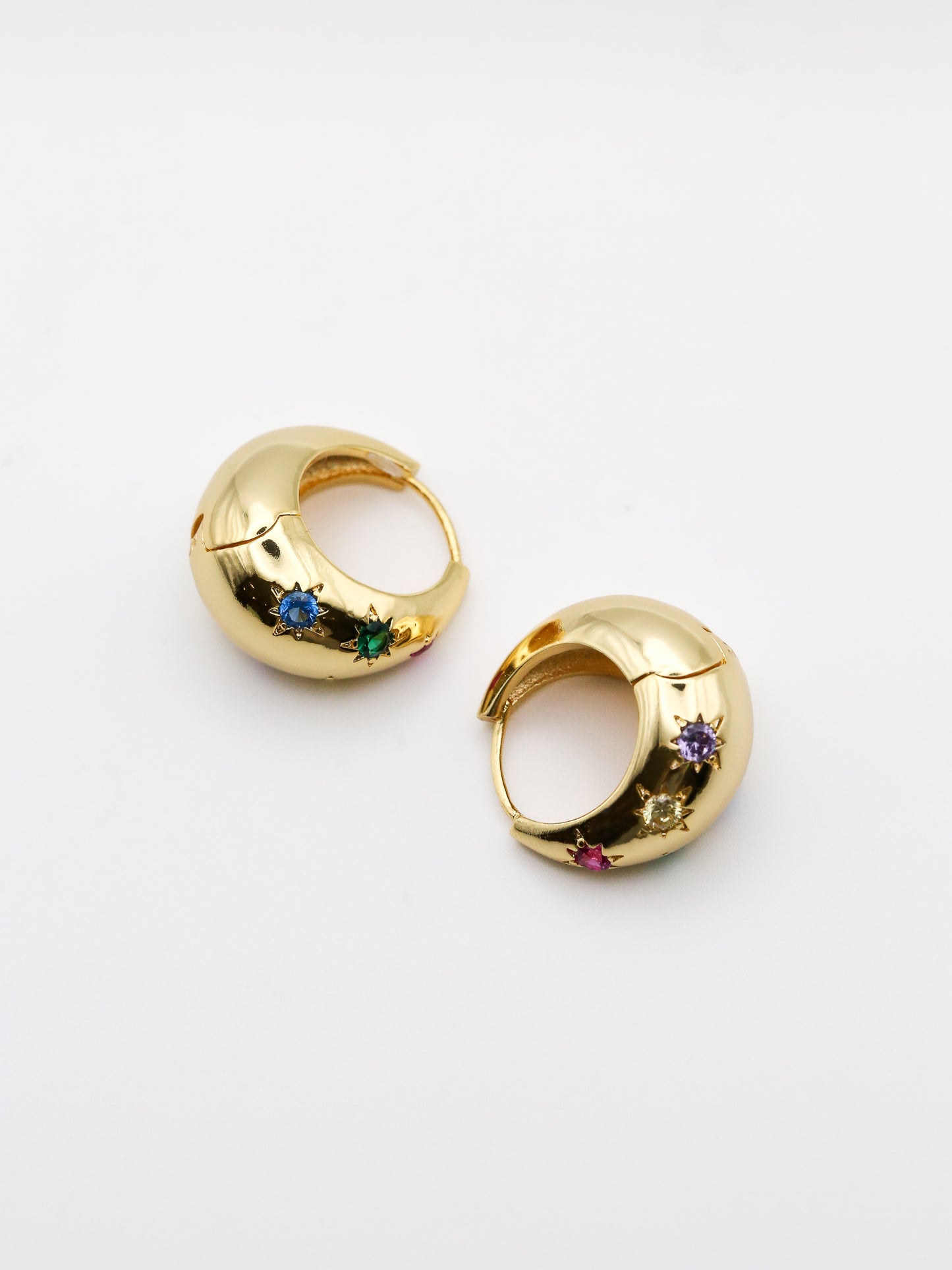 Rainbow Sapphire Dome Hoop Earrings