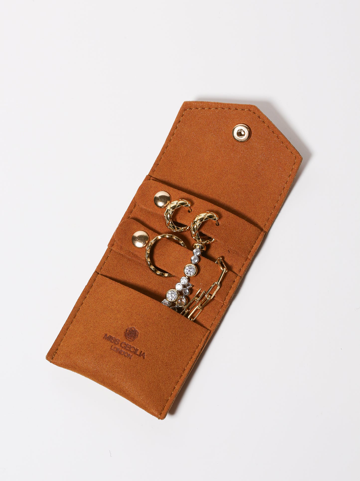 Cognac Mini Travel Jewelry Pouch