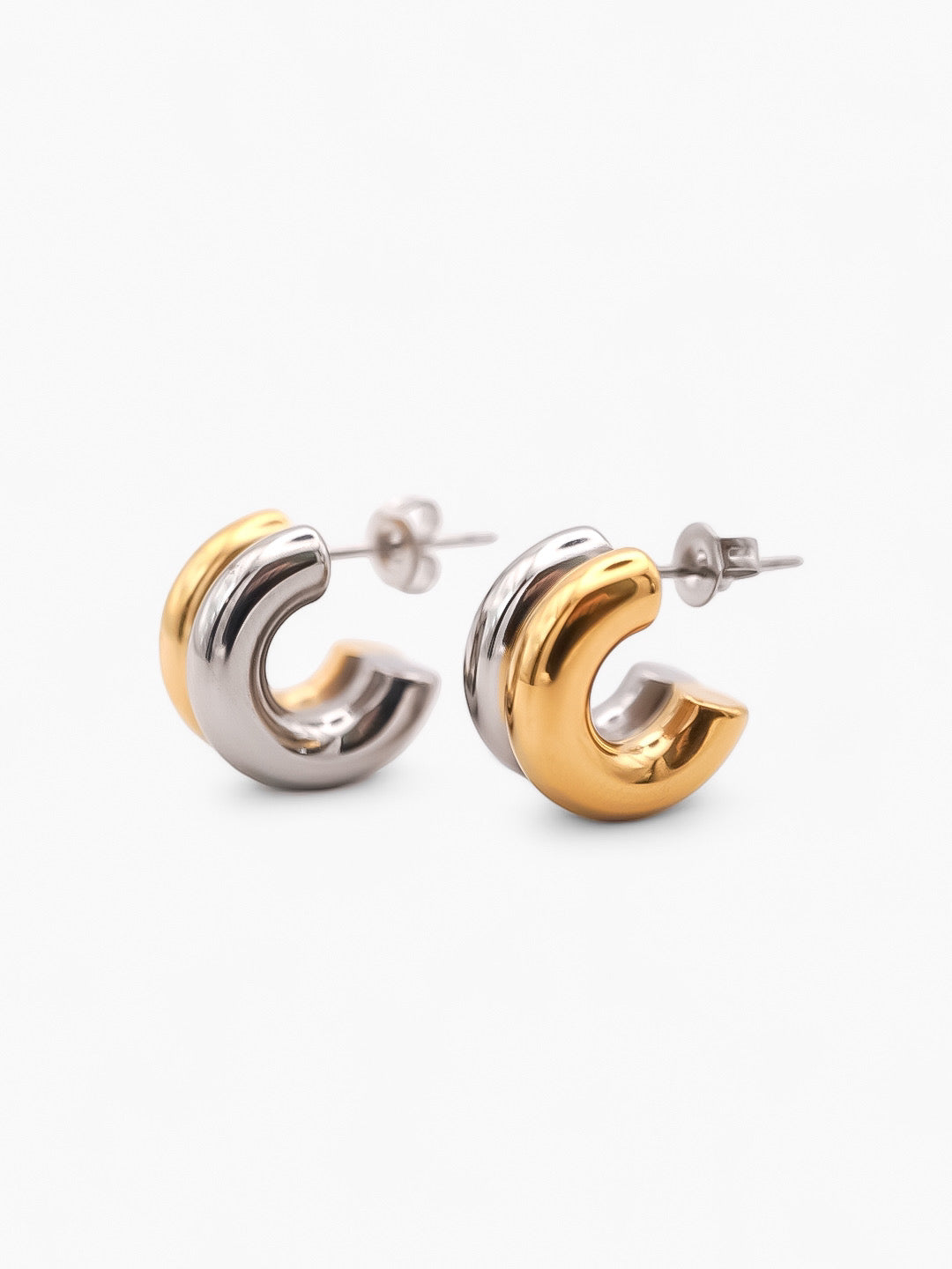 Gold and Silver Double Tone Small Hoops