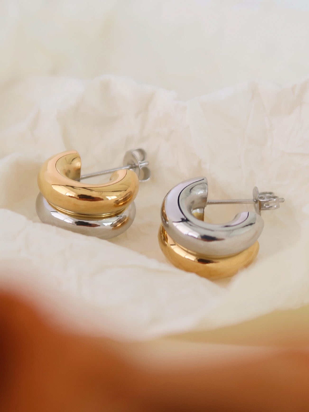 Gold and Silver Double Tone Small Hoops