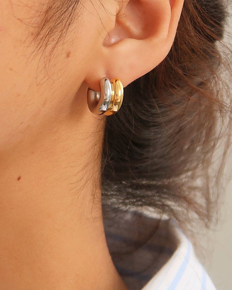 Gold and Silver Double Tone Small Hoops