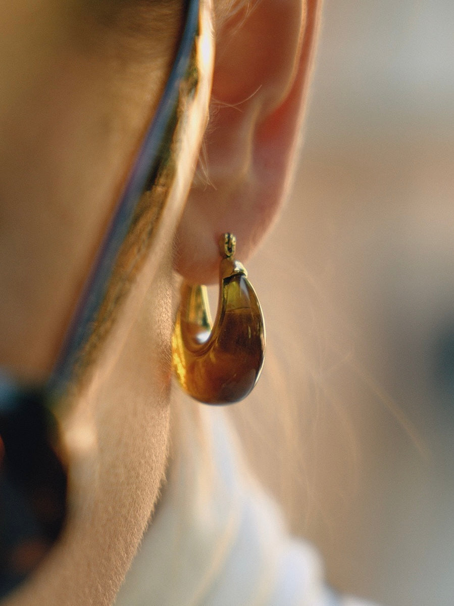 Crescent Amber Hoops
