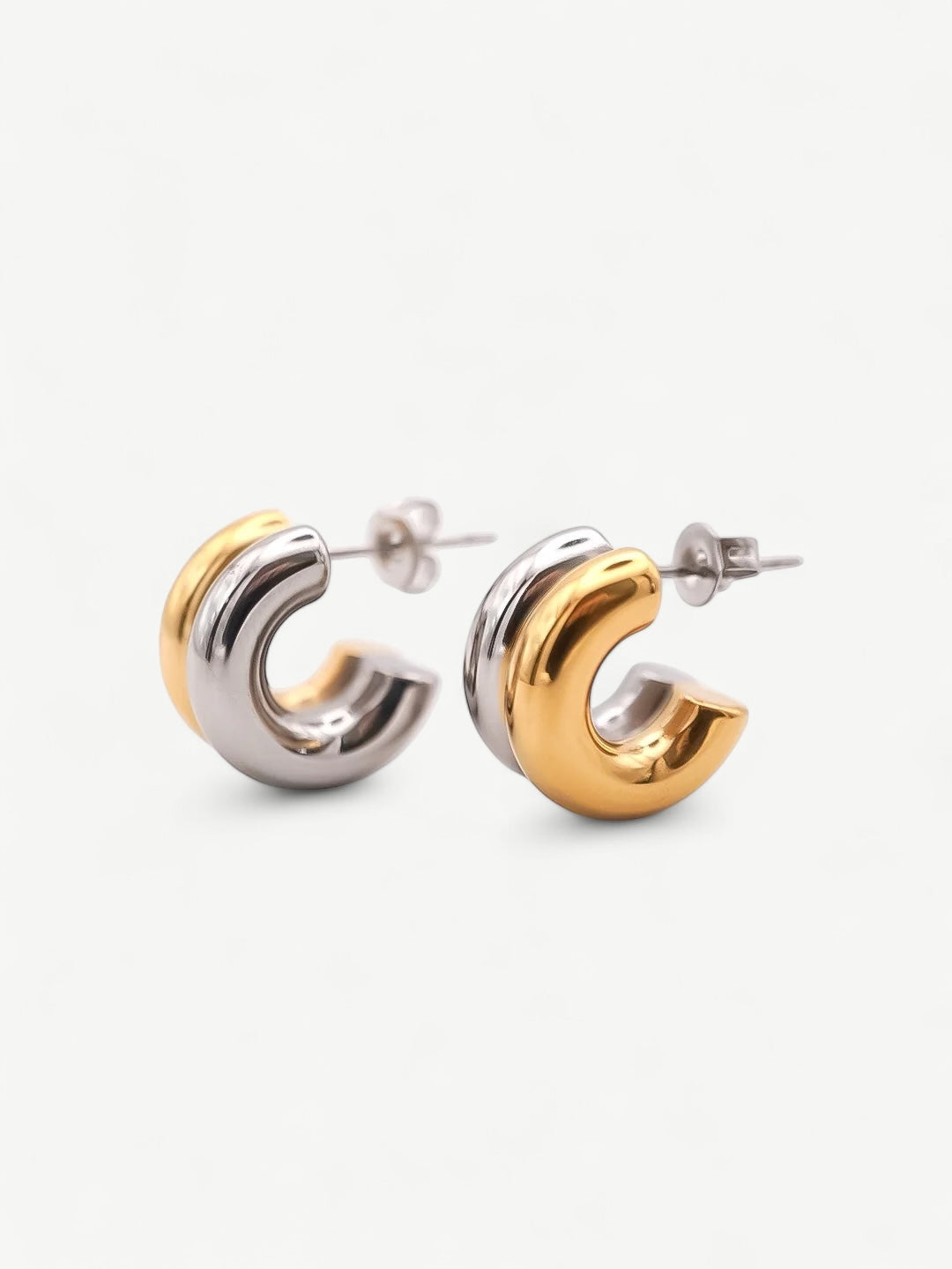 Gold and Silver Double Tone Small Hoops