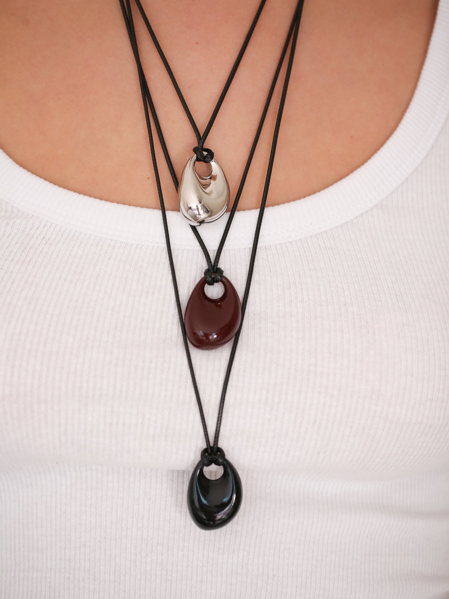 Oval Pebble Cord Necklace
