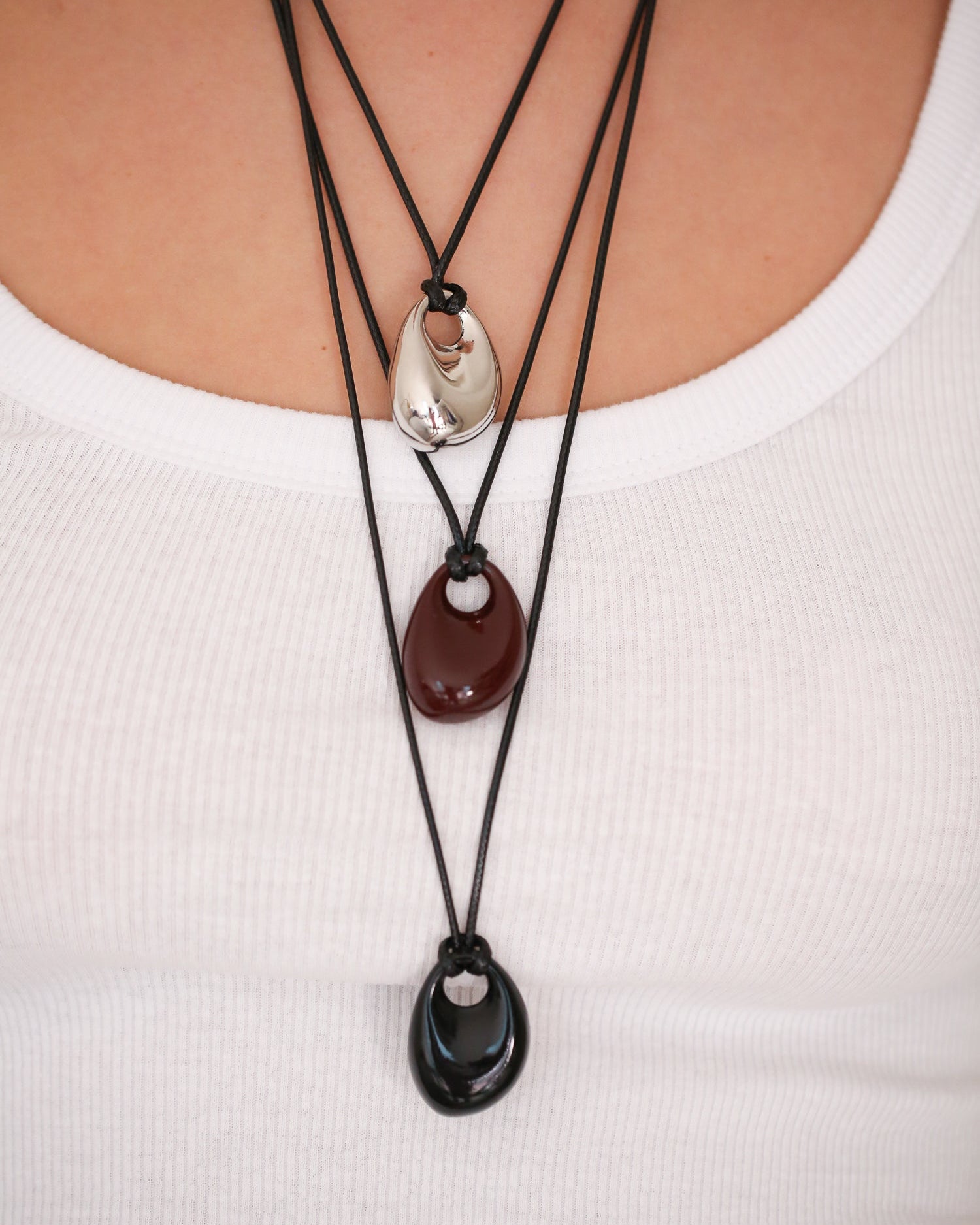 Oval Pebble Cord Necklace