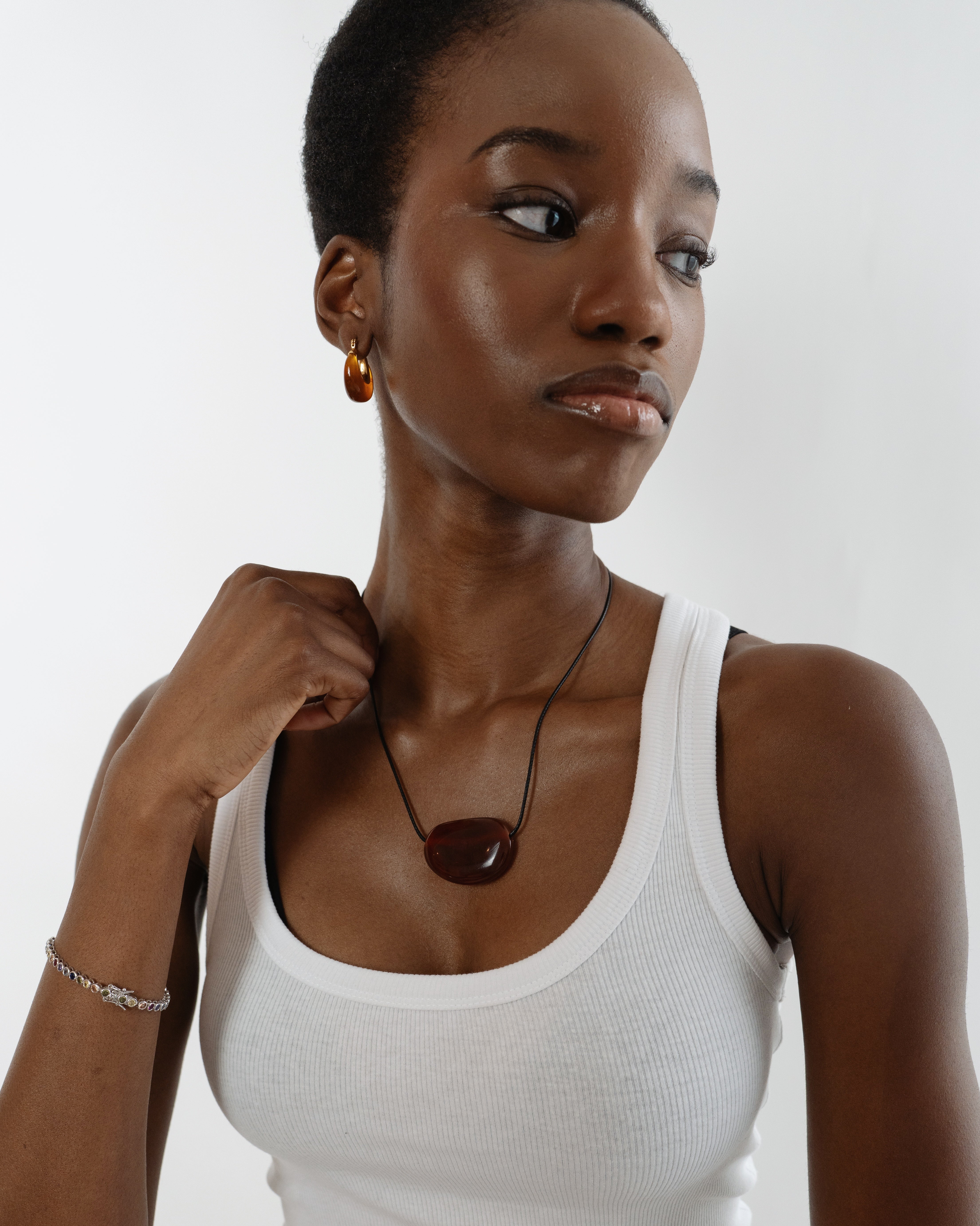 Crescent Amber Hoops